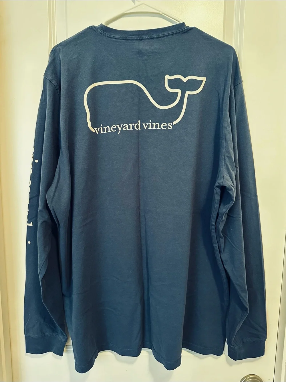 Vineyard Vines Navy Long-Sleeve Pocket Tee with Whale Logo